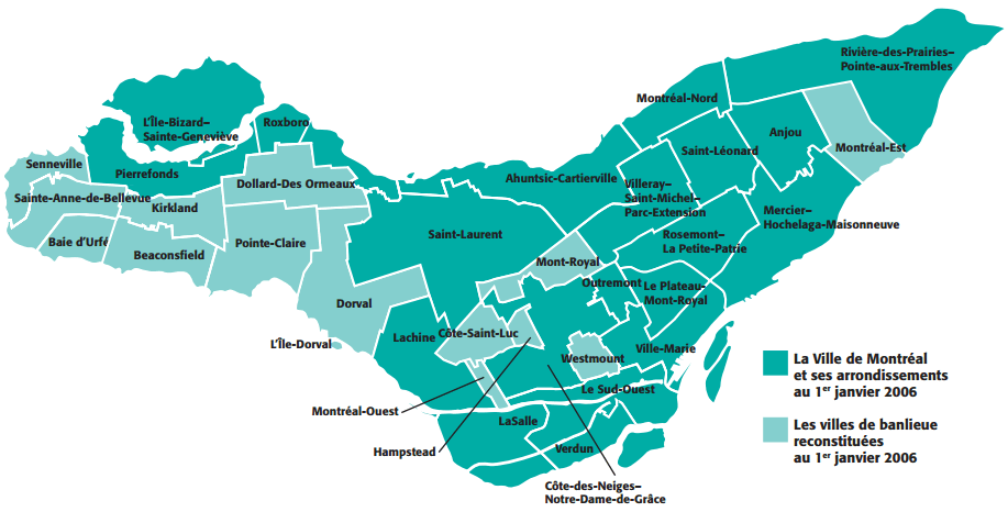 Carte de arrondissements de Montréal